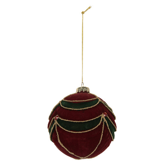 Clayre & Eef | Kerstbal Rood Groen ø 8x8 cm | 6GL5234