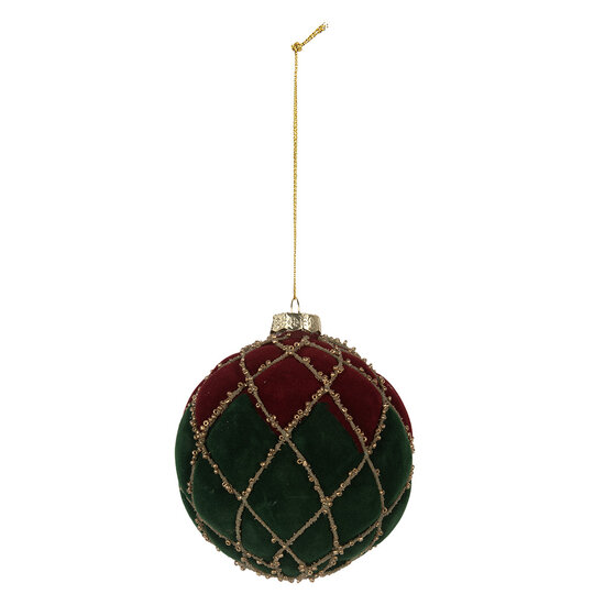 Clayre & Eef | Kerstbal Rood Groen ø 10x10 cm | 6GL5237