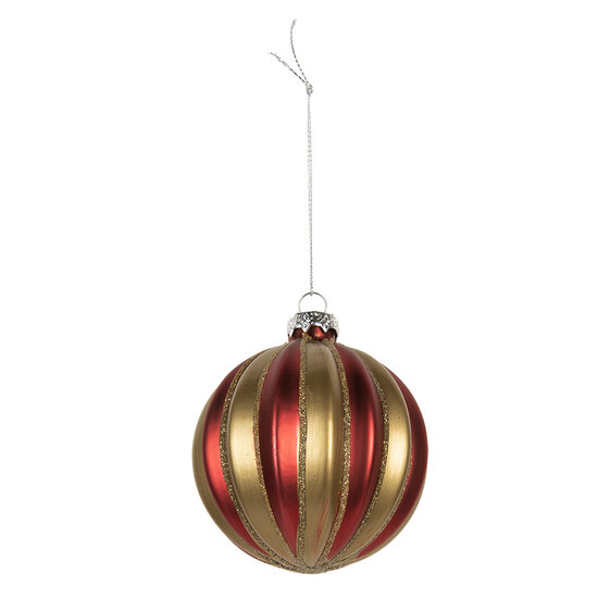 Clayre & Eef | Kerstbal Rood Goudkleurig ø 8x8 cm | 6GL5302