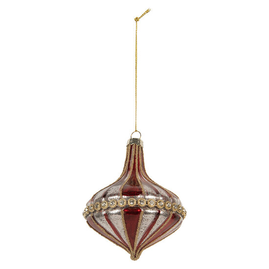 Clayre & Eef | Kerstbal Rood Wit ø 9x11 cm | 6GL5317