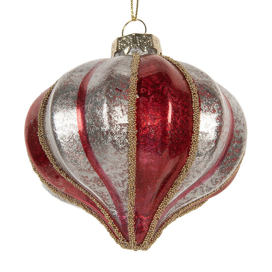Clayre &amp; Eef   | Kerstbal Rood Zilverkleurig &oslash; 8x8 cm | 6GL5326