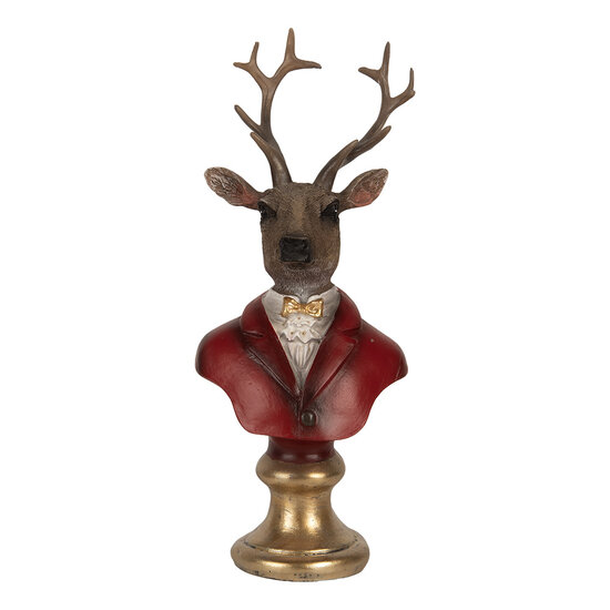 Clayre & Eef | Kerstdecoratie Beeld Rendier Bruin Rood 10x9x19 cm | 6PR5518