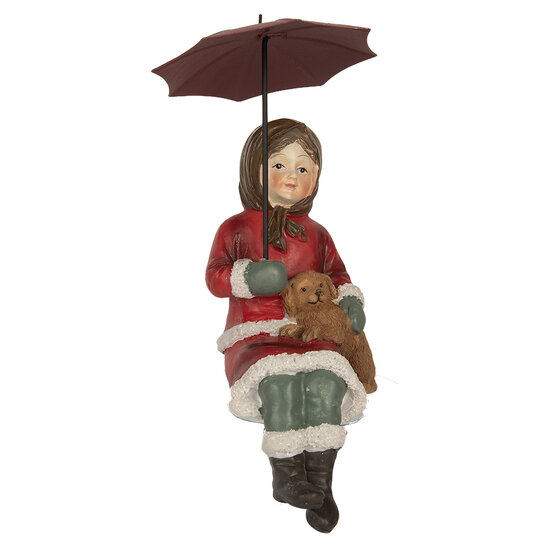 Clayre & Eef | Decoratie Kind met Hond Rood Bruin 10x7x19 cm | 6PR5523
