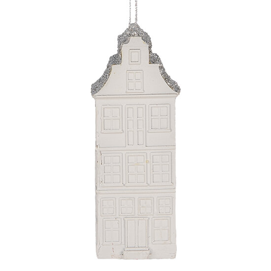 Clayre & Eef | Decoratie hanger Huisje Wit Zilverkleurig 4x4x11 cm | 6PR5610