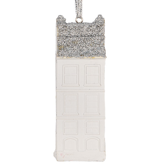 Clayre & Eef | Decoratie hanger Huisje Wit Zilverkleurig 4x4x11 cm | 6PR5610