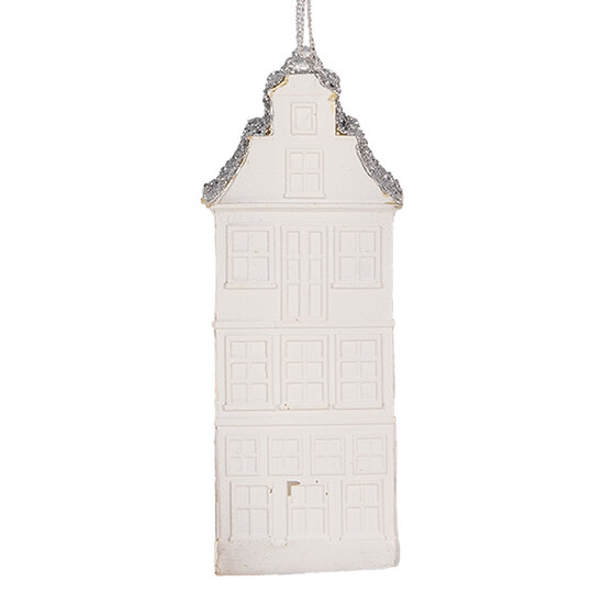 Clayre & Eef | Decoratie hanger Huisje Wit Zilverkleurig 4x4x11 cm | 6PR5610