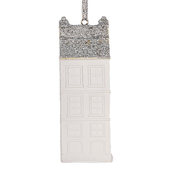 Clayre & Eef | Decoratie hanger Huisje Wit Zilverkleurig 4x4x11 cm | 6PR5610