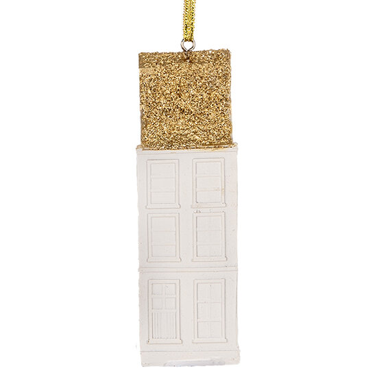 Clayre & Eef | Decoratie hanger Huisje Wit Goudkleurig 4x4x11 cm | 6PR5611
