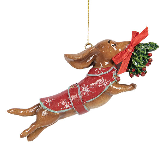 Clayre & Eef | Decoratie hanger Hond Bruin Rood 12x2x4 cm | 6PR5632