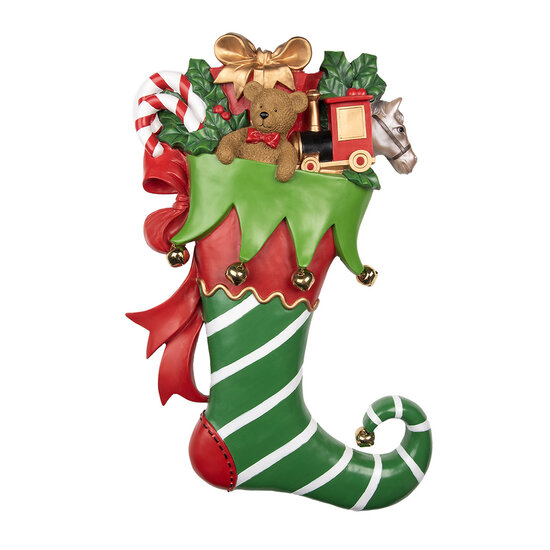 Clayre & Eef | Wanddecoratie Kerstsok Groen Rood 54x12x78 cm | 5PR0181