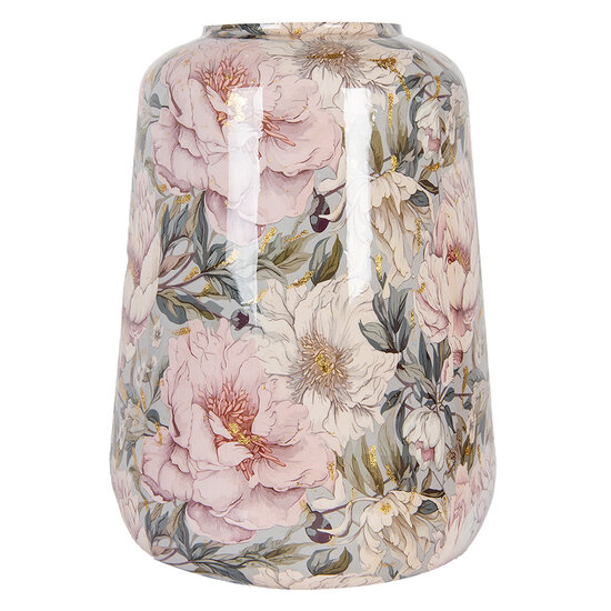 Clayre &amp; Eef   | Decoratie Vaas Grijs Roze &oslash; 37x49 cm | 65885