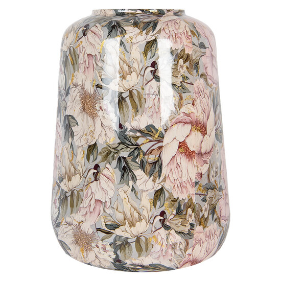 Clayre &amp; Eef   | Decoratie Vaas Grijs Roze &oslash; 37x49 cm | 65885
