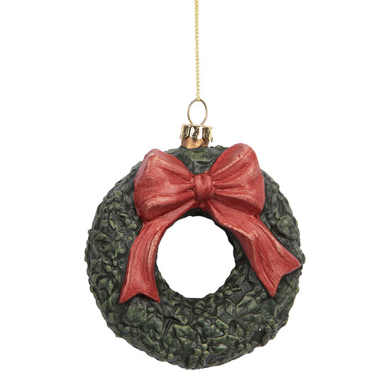 Clayre & Eef | Decoratie hanger Krans Groen Rood 9x4x11 cm | 66085