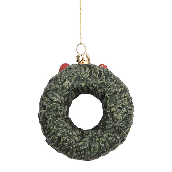 Clayre & Eef | Decoratie hanger Krans Groen Rood 9x4x11 cm | 66085