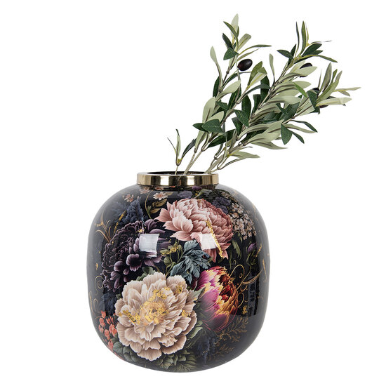 Clayre & Eef | Decoratie Vaas Zwart Roze ø 29x29 cm | 65888