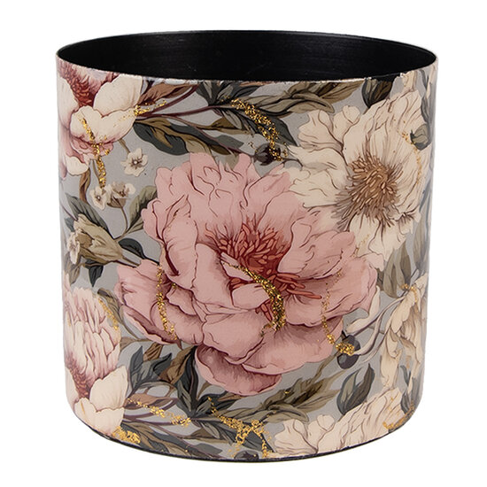Clayre &amp; Eef   | Bloempot Zwart Roze &oslash; 16x15 cm | 65894