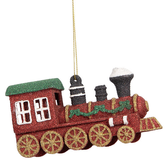 Clayre & Eef | Decoratie Hanger Locomotief Rood Groen 12x4x7 cm | 66092