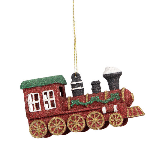 Clayre & Eef | Decoratie Hanger Locomotief Rood Groen 12x4x7 cm | 66092