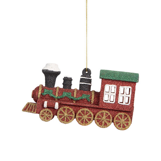 Clayre & Eef | Decoratie Hanger Locomotief Rood Groen 12x4x7 cm | 66092