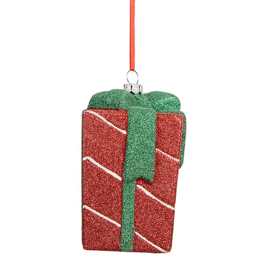 Clayre & Eef | Decoratie hanger Cadeautje Rood Groen 8x8x11 cm | 66095