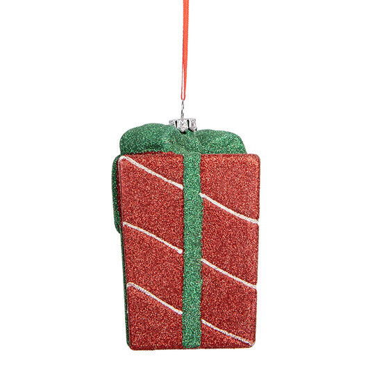 Clayre & Eef | Decoratie hanger Cadeautje Rood Groen 8x8x11 cm | 66095