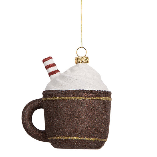 Clayre & Eef | Decoratie hanger Mok Bruin Wit 9x7x10 cm | 66096