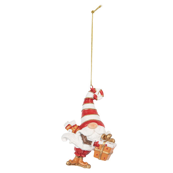 Clayre & Eef | Decoratie hanger kerstman Rood Wit 8x4x10 cm | 6PR5301