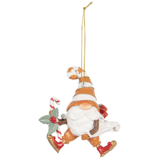 Clayre & Eef | Decoratie hanger kerstman Oranje Wit 8x4x10 cm | 6PR5302