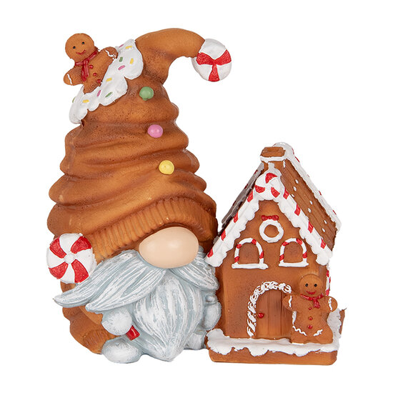 Clayre &amp; Eef   | Decoratie Beeld Kabouter met LED Bruin Blauw 14x9x15 cm | 6PR5309