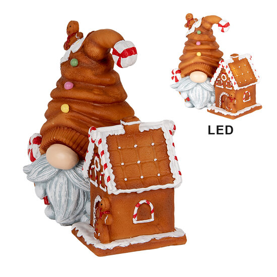 Clayre &amp; Eef   | Decoratie Beeld Kabouter met LED Bruin Blauw 14x9x15 cm | 6PR5309