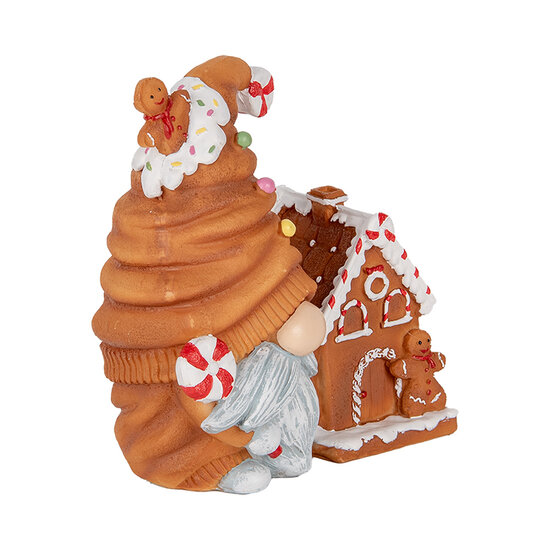 Clayre &amp; Eef   | Decoratie Beeld Kabouter met LED Bruin Blauw 14x9x15 cm | 6PR5309
