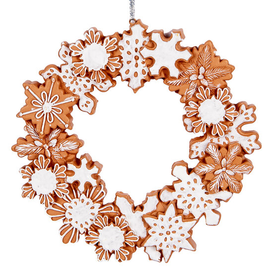 Clayre & Eef | Decoratie hanger Krans Bruin Wit ø 18x2 cm | 6PR5320