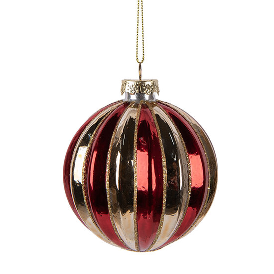 Clayre & Eef | Kerstbal Goudkleurig Rood ø 8x8 cm | 6GL5135