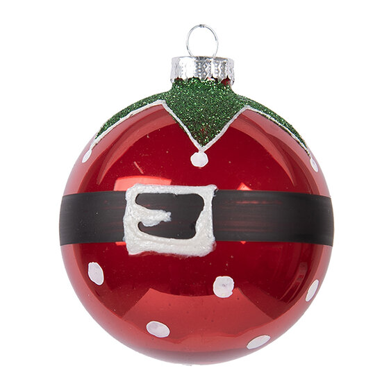 Clayre & Eef | Kerstbal Rood Groen ø 8x8 cm | 6GL5138