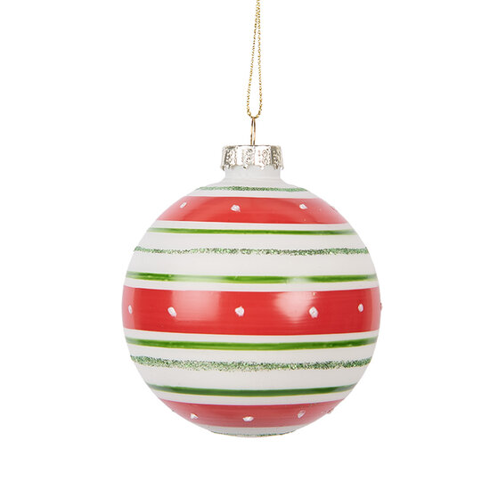 Clayre & Eef | Kerstbal Rood Groen ø 8x8 cm | 6GL5141