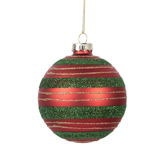 Clayre & Eef | Kerstbal Rood Groen ø 8x8 cm | 6GL5170