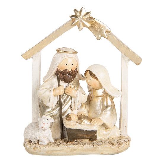 Clayre & Eef | Kerstdecoratie Kerstgroep Beige Goudkleurig 10x5x12 cm | 6PR5648