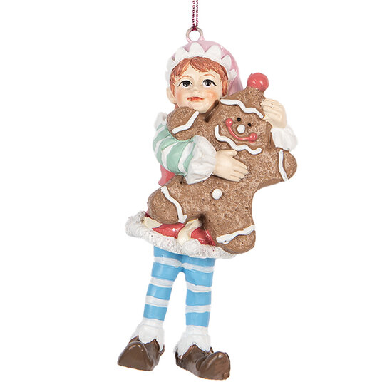 Clayre &amp; Eef   | Decoratie hanger elf Bruin Blauw 5x4x11 cm | 6PR5299