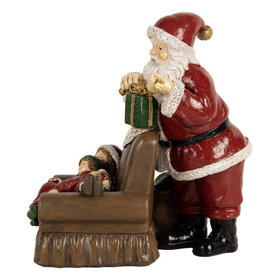 Clayre &amp; Eef   | Kerstdecoratie Kerstman Rood Bruin 17x13x18 cm | 6PR5668