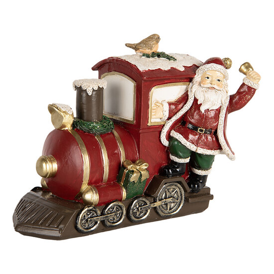 Clayre & Eef | Kerstdecoratie Kerstman met locomotief Rood 16x10x13 cm | 6PR5669