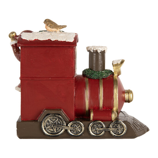 Clayre & Eef | Kerstdecoratie Kerstman met locomotief Rood 16x10x13 cm | 6PR5669