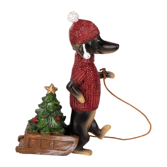 Clayre & Eef | Decoratie Beeld Hond Bruin Rood 8x4x13 cm | 6PR5305