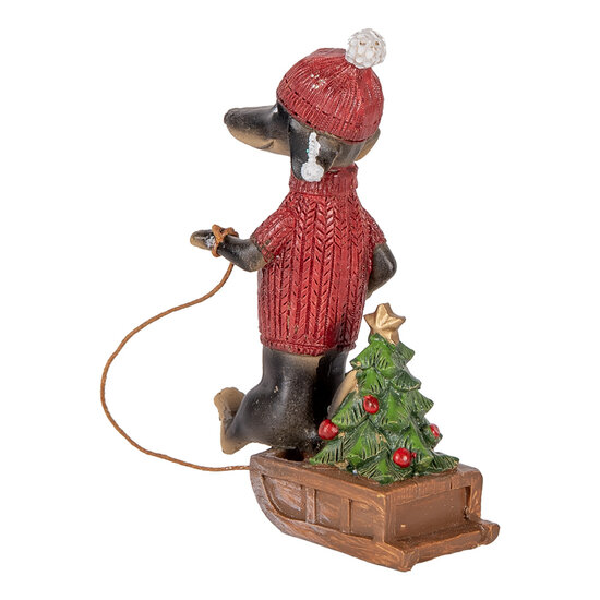 Clayre & Eef | Decoratie Beeld Hond Bruin Rood 8x4x13 cm | 6PR5305