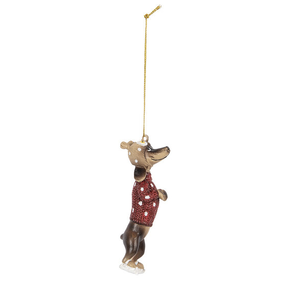 Clayre & Eef | Decoratie hanger Teckel Bruin Rood 4x3x10 cm | 6PR5306