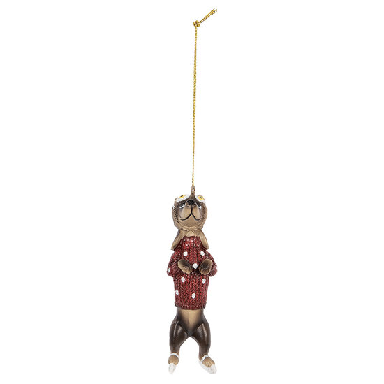Clayre & Eef | Decoratie hanger Teckel Bruin Rood 4x3x10 cm | 6PR5306