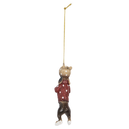 Clayre & Eef | Decoratie hanger Teckel Bruin Rood 4x3x10 cm | 6PR5306