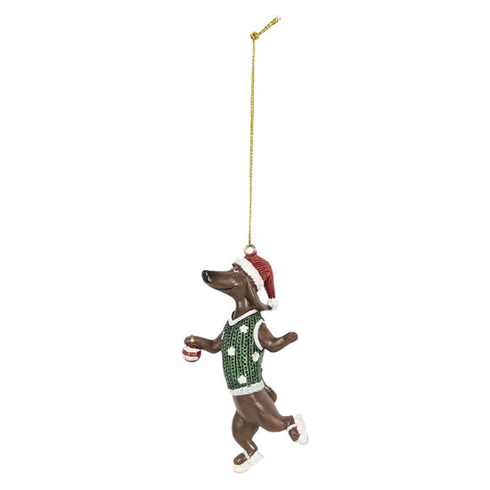 Clayre & Eef | Decoratie hanger Teckel Bruin Groen 6x3x10 cm | 6PR5307