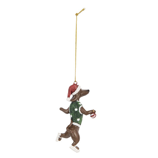 Clayre & Eef | Decoratie hanger Teckel Bruin Groen 6x3x10 cm | 6PR5307