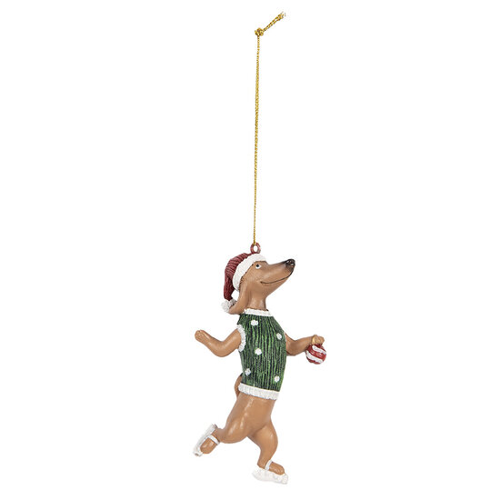 Clayre & Eef | Decoratie hanger Teckel Bruin Groen 6x3x10 cm | 6PR5308