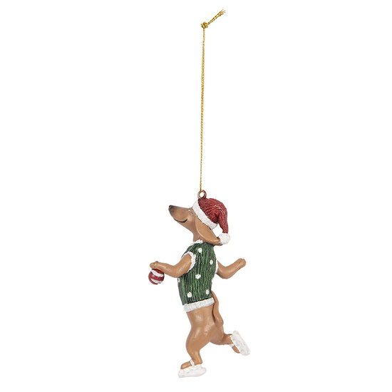 Clayre & Eef | Decoratie hanger Teckel Bruin Groen 6x3x10 cm | 6PR5308